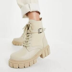Simmi London Kai Stone Tan Chunky Combat Boots Lug Sole Buckle Edgy Grunge 9